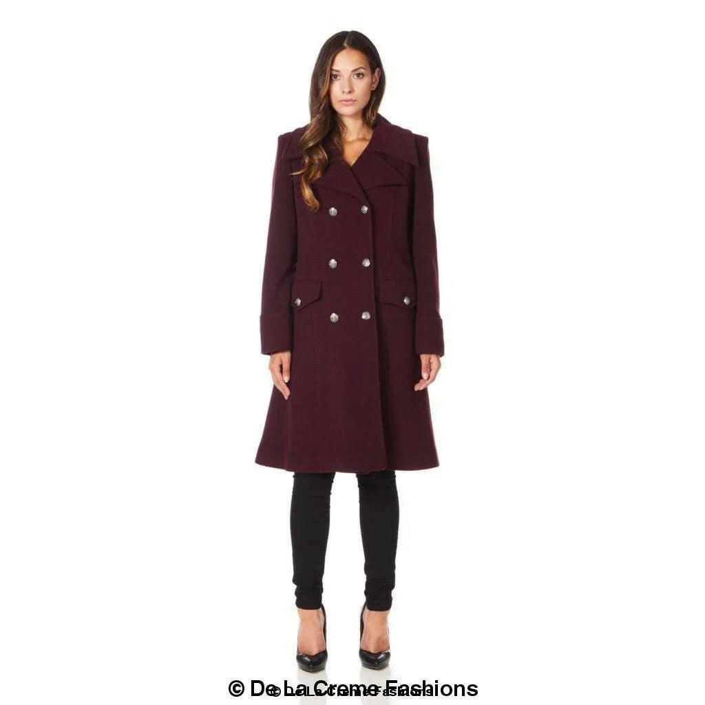 Wool Blend Double Breasted Midi Coat.