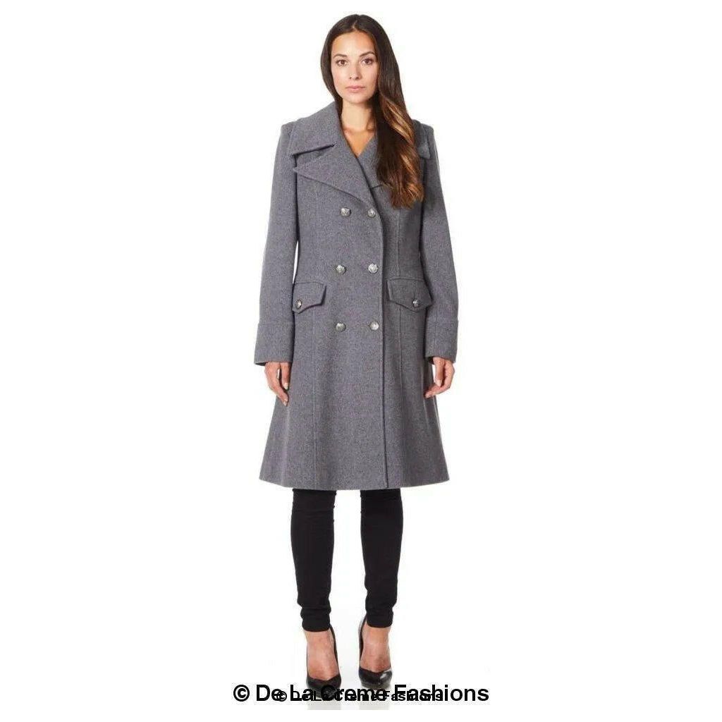 Wool Blend Double Breasted Midi Coat.