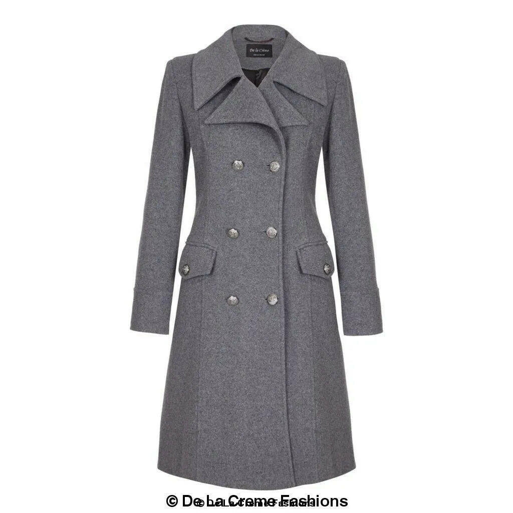 Wool Blend Double Breasted Midi Coat.