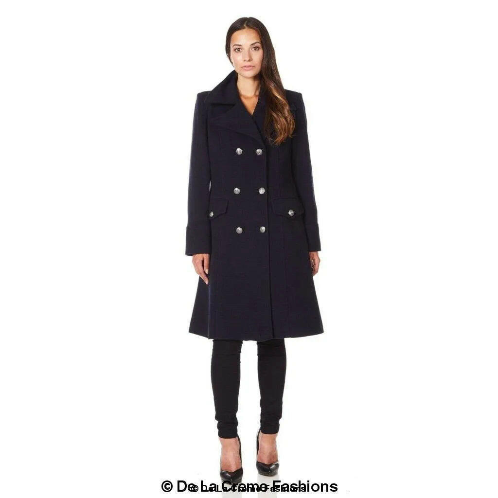 Wool Blend Double Breasted Midi Coat.