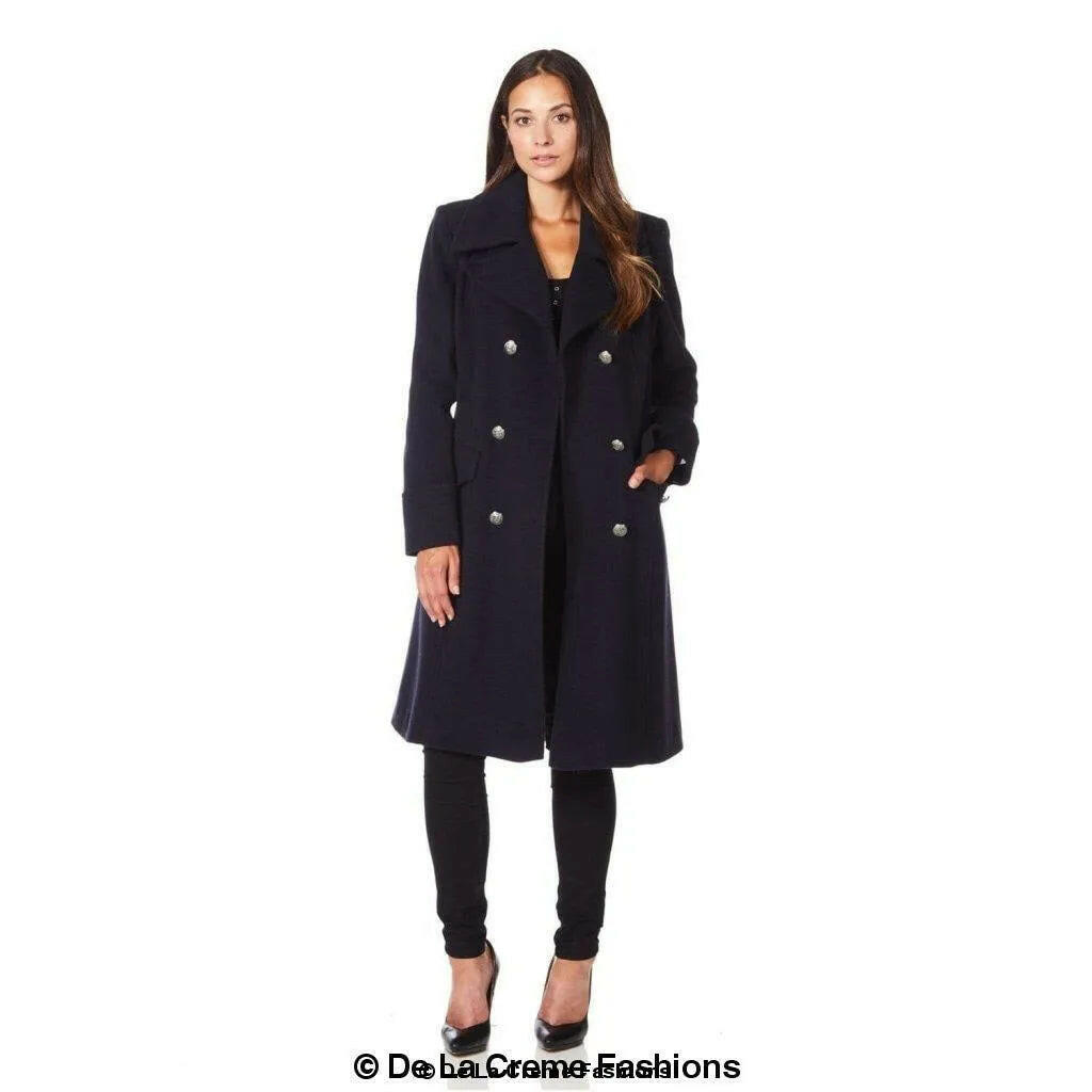 Wool Blend Double Breasted Midi Coat.