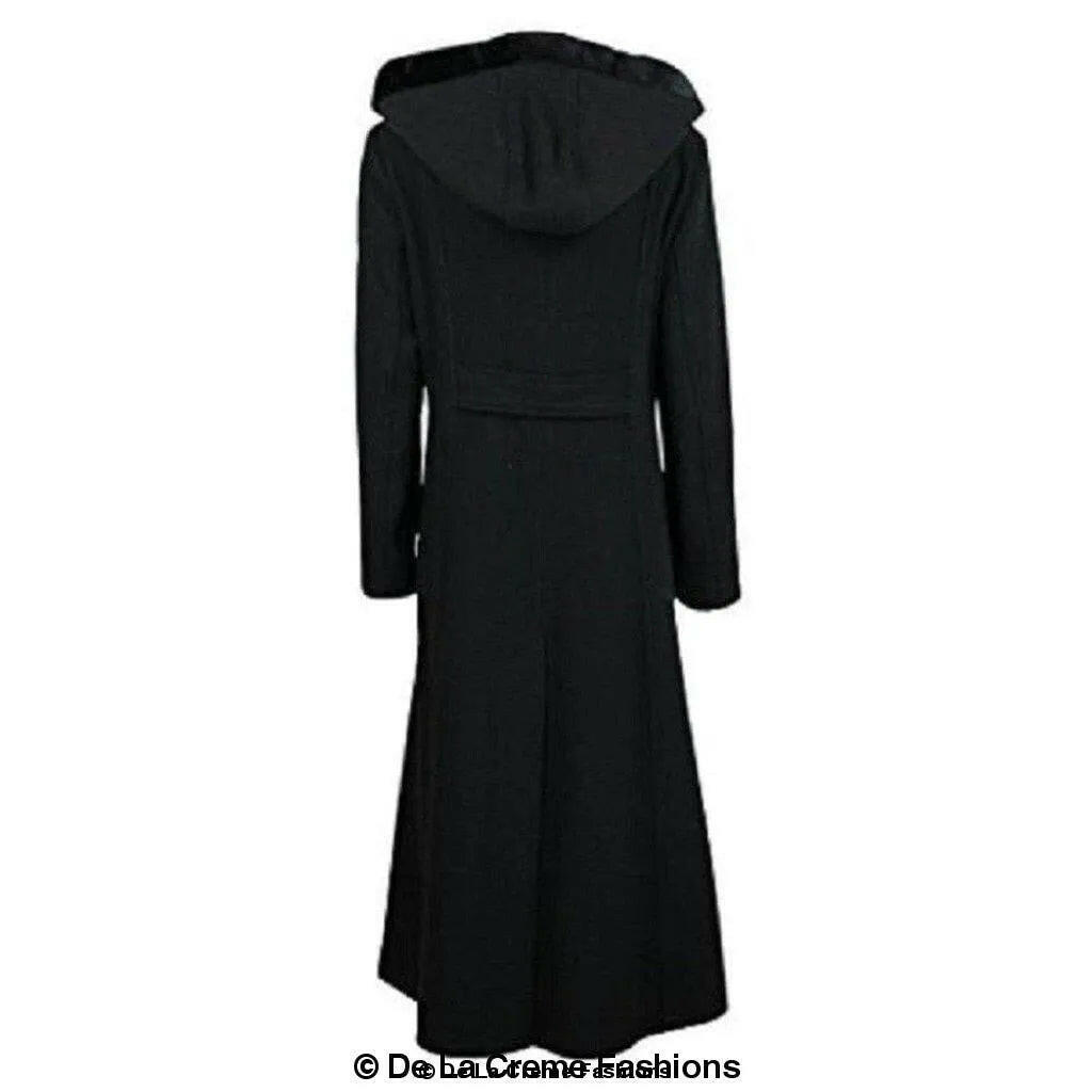 Wool Blend Faux Fur Trim Hooded Long Coat.