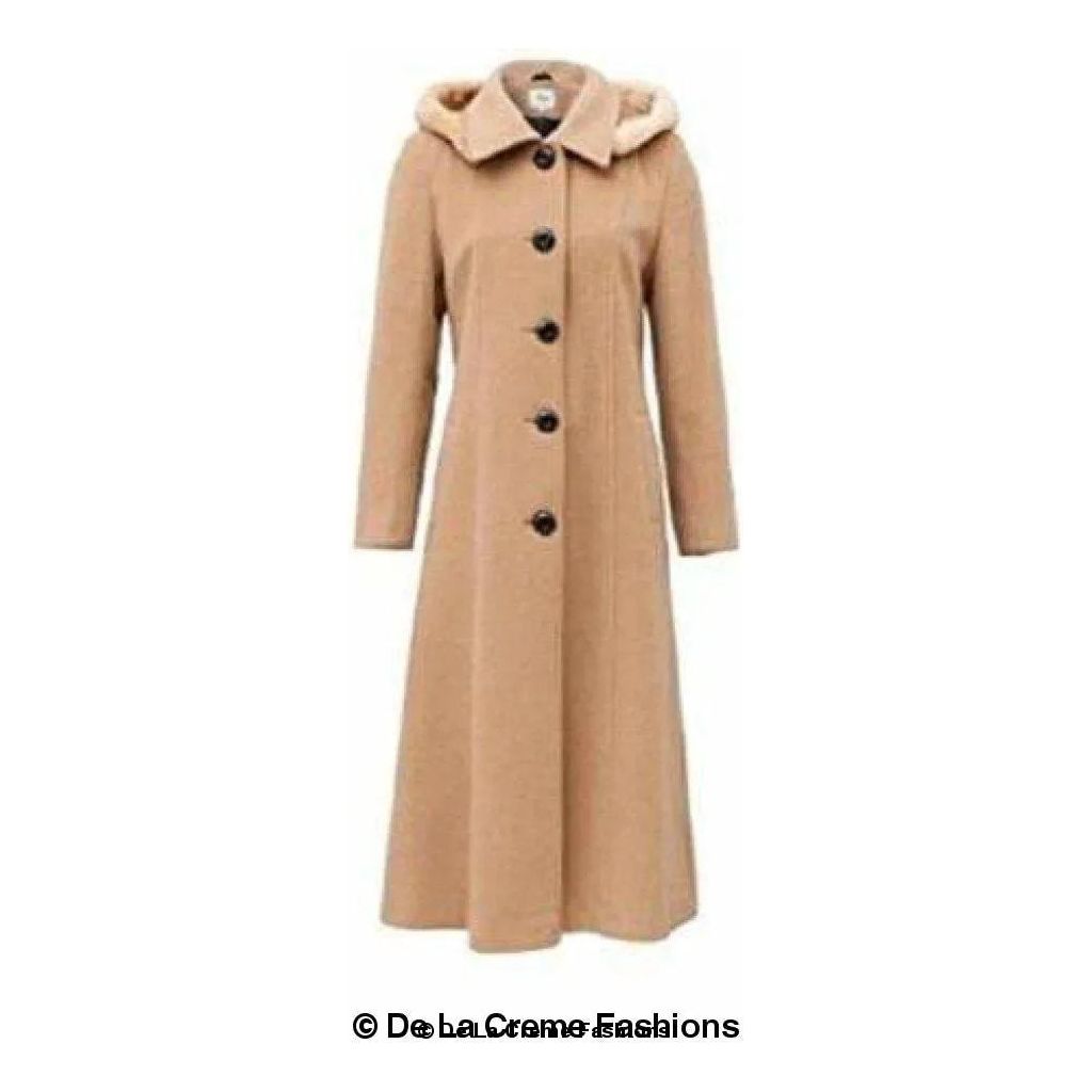 Wool Blend Faux Fur Trim Hooded Long Coat.