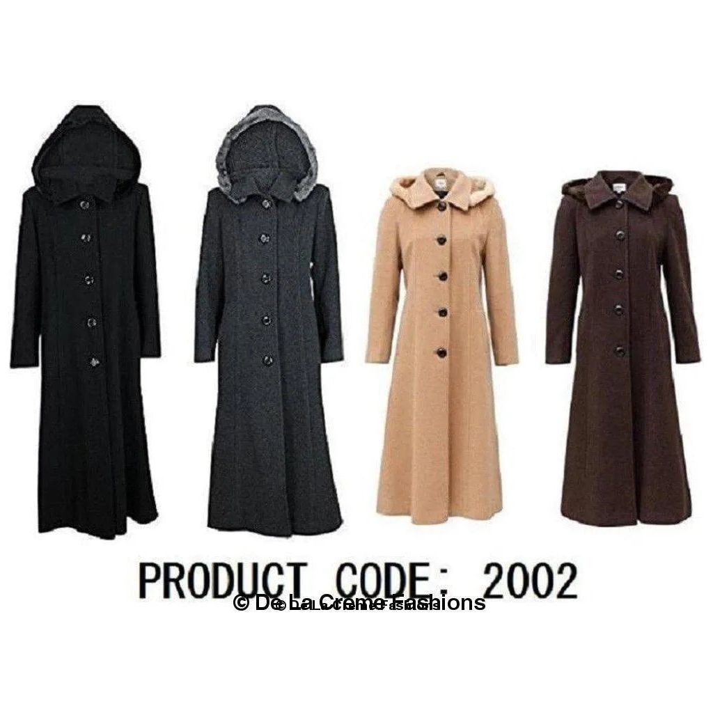 Wool Blend Faux Fur Trim Hooded Long Coat