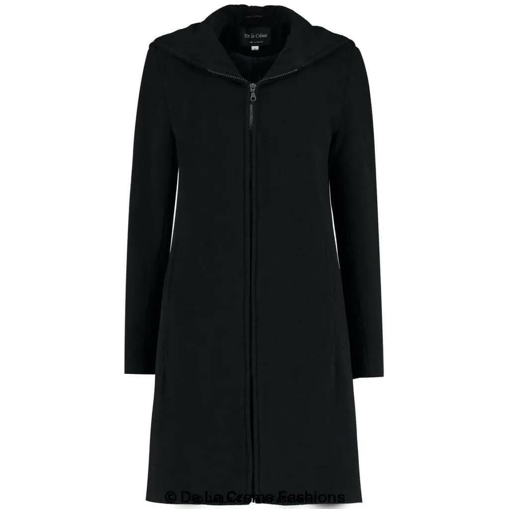 Wool Blend Hooded Zip Coat.