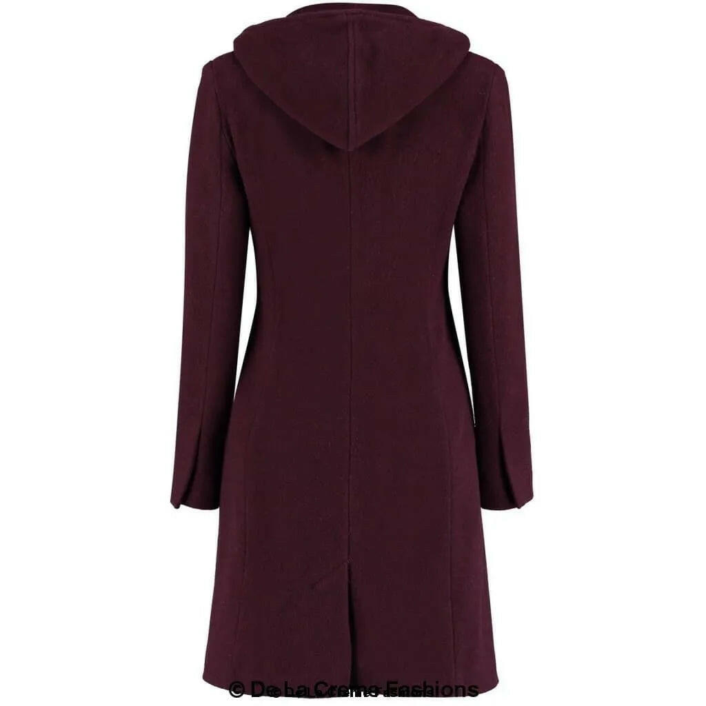 Wool Blend Hooded Zip Coat.