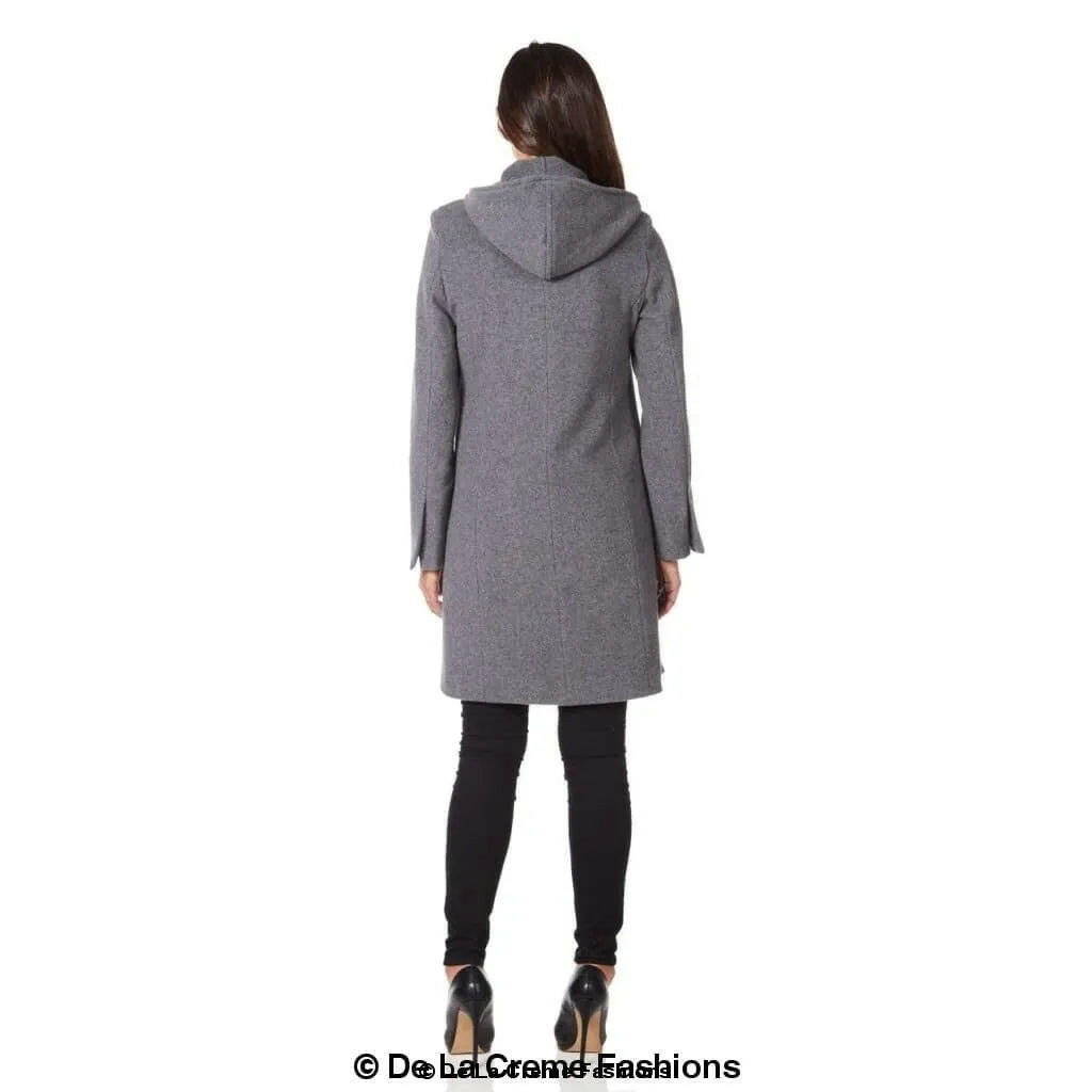 Wool Blend Hooded Zip Coat.