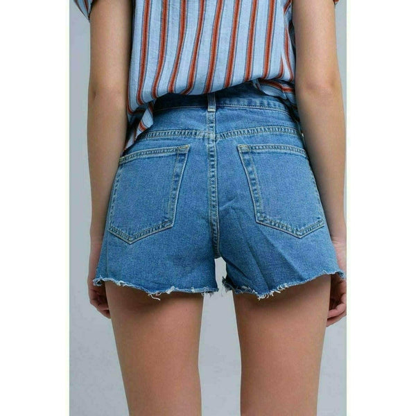 Denim Mid Wash Blue Shorts with Floral Design