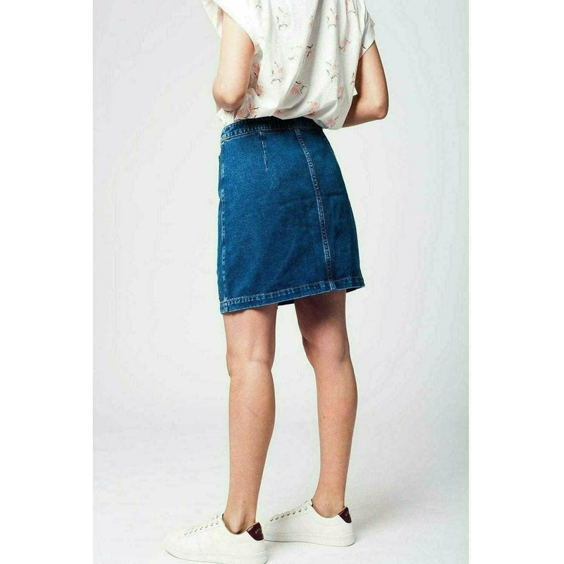 Denim Skirt with Flower Embroidery