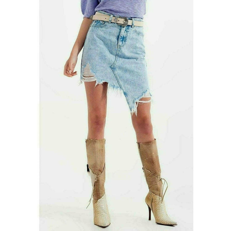 Distressed Denim Skirt in Bleach Wash