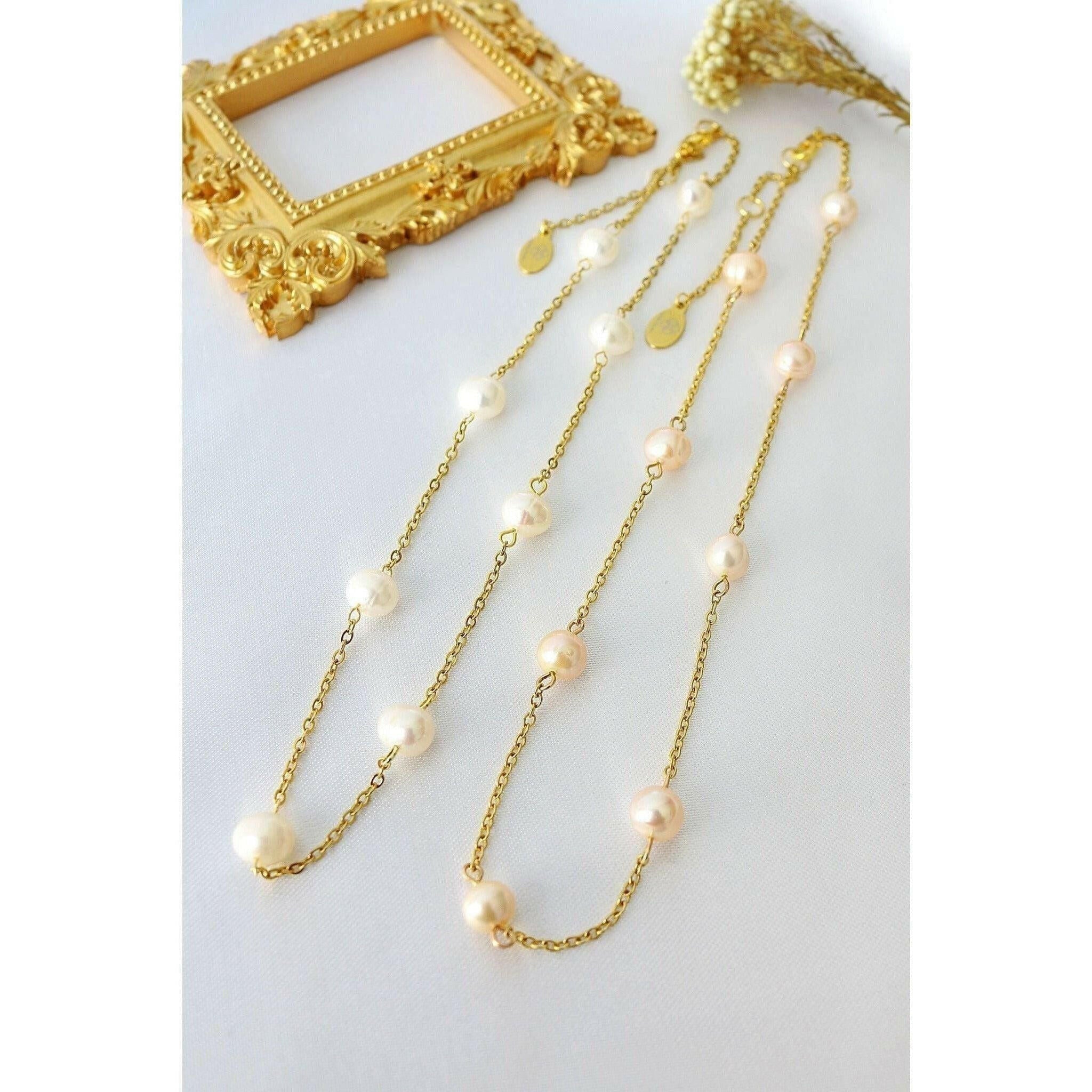 24K Baroque Freshwater Pearls Chain Choker.