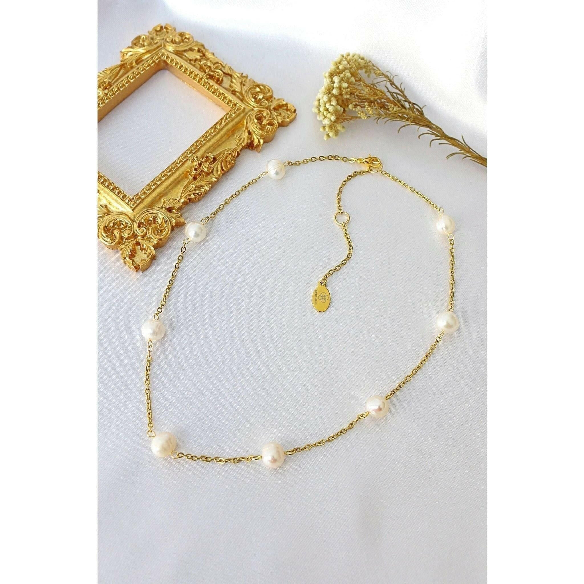 24K Baroque Freshwater Pearls Chain Choker.