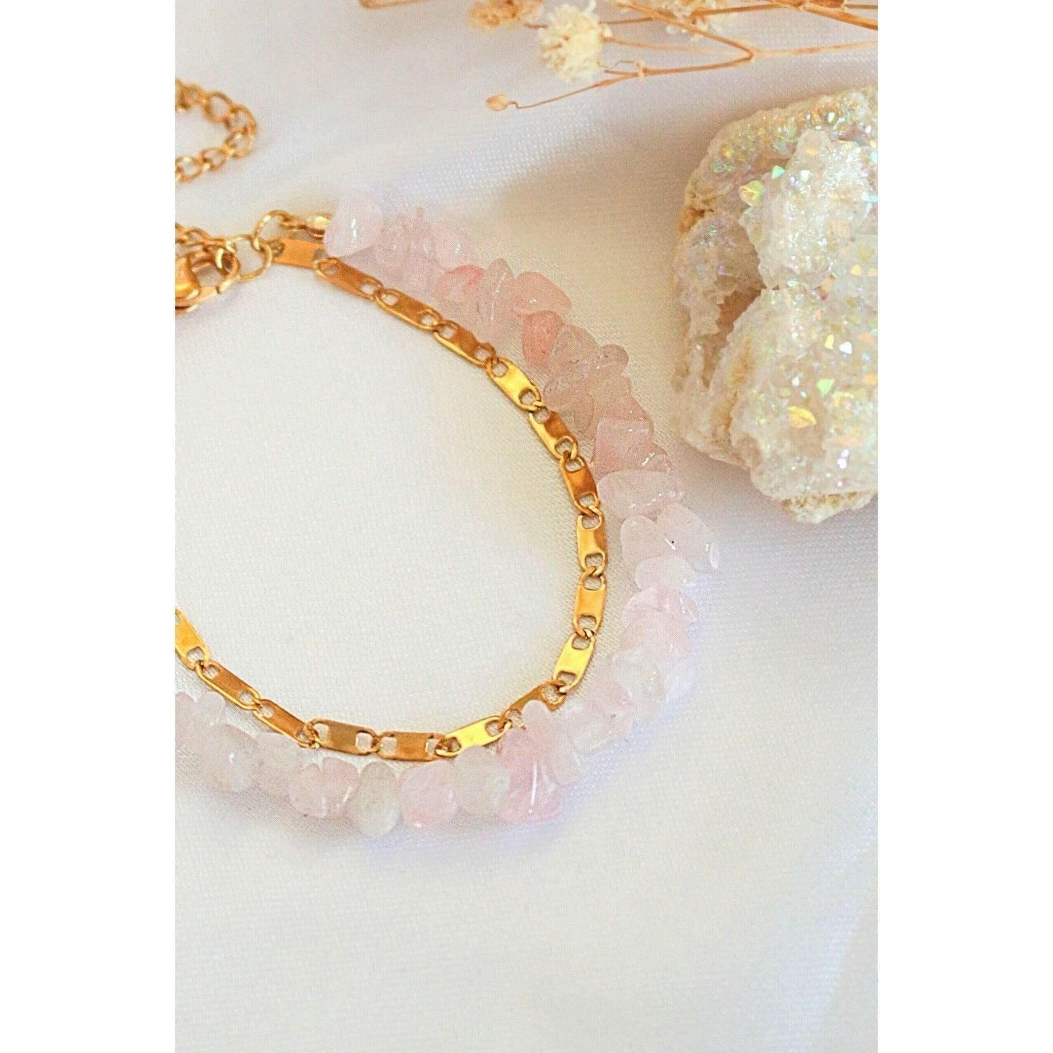 Rose Quartz & 24 Karats Double-Layered Bracelet.