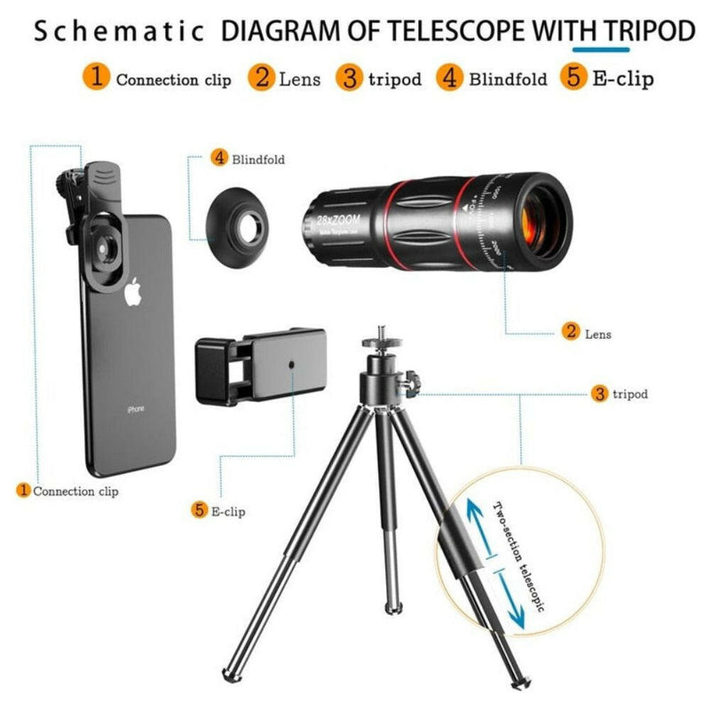 Dragon Bluetooth Ultra HD 28X Zoom Telescope Lens Tripod Kit |  quirkitrendz.