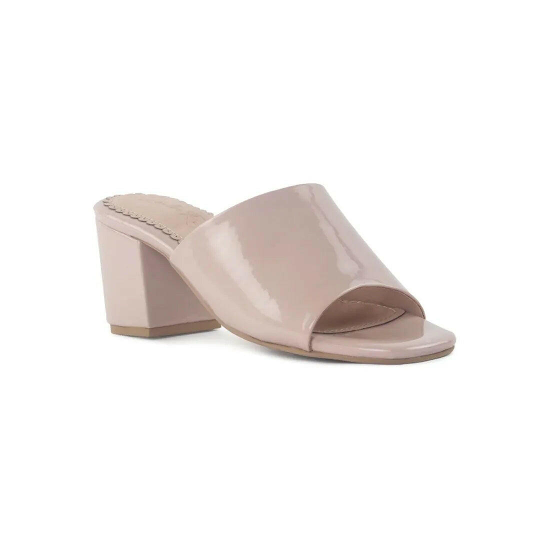 Dumpllin Patent Faux Leather Slip-On Block Heel Sandals.