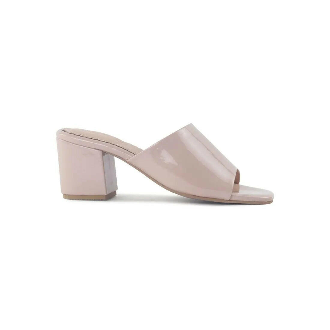 Dumpllin Patent Faux Leather Slip-On Block Heel Sandals.