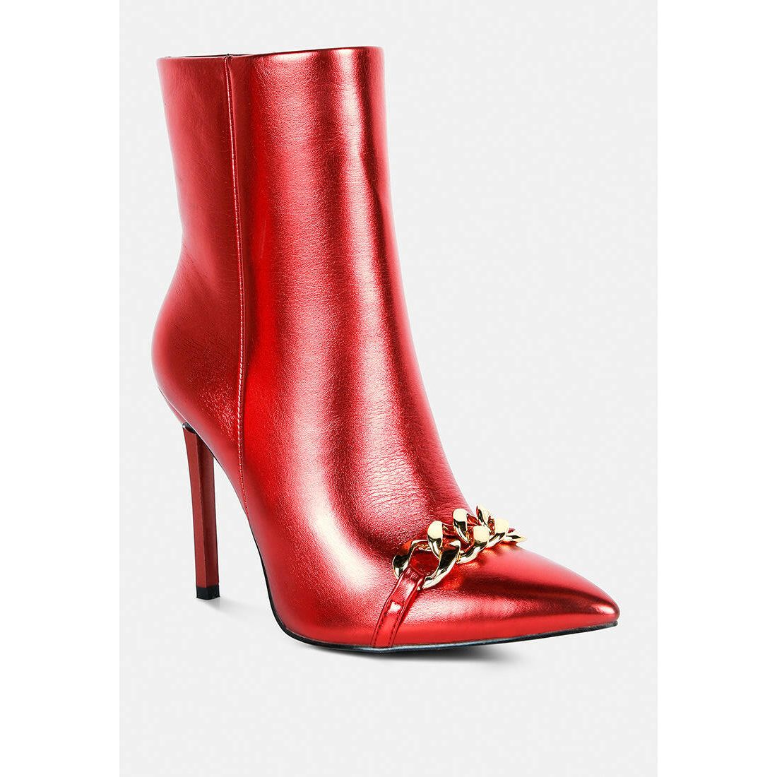 Firefly Metallic Chain Embellished Stiletto Ankle Boots.