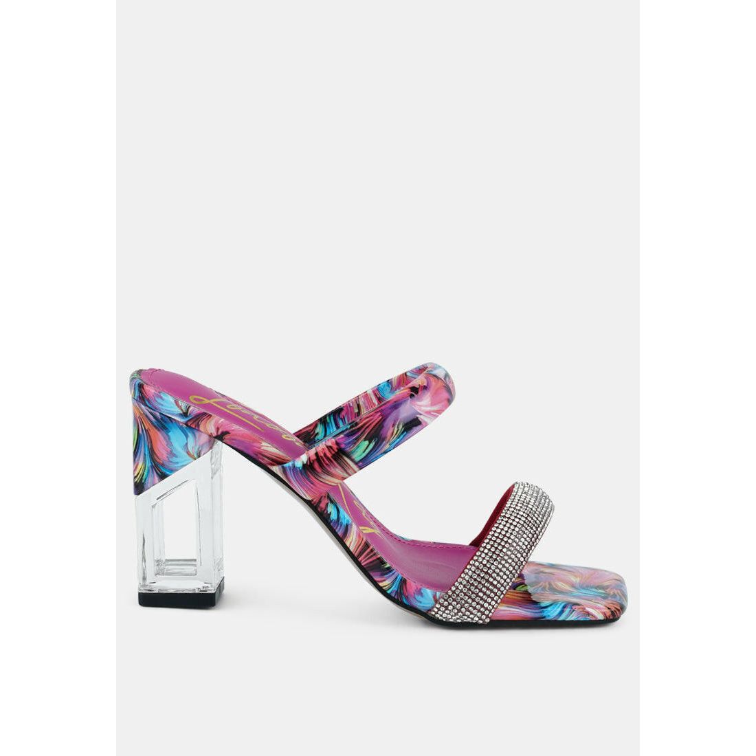 Krypton Marble Print Clear Block Heel Sandals.