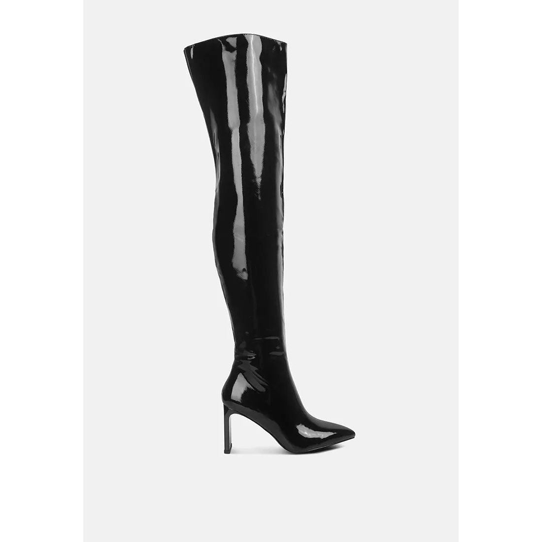 Minkles Patent Pu Long Slim Block Heeled Boots.