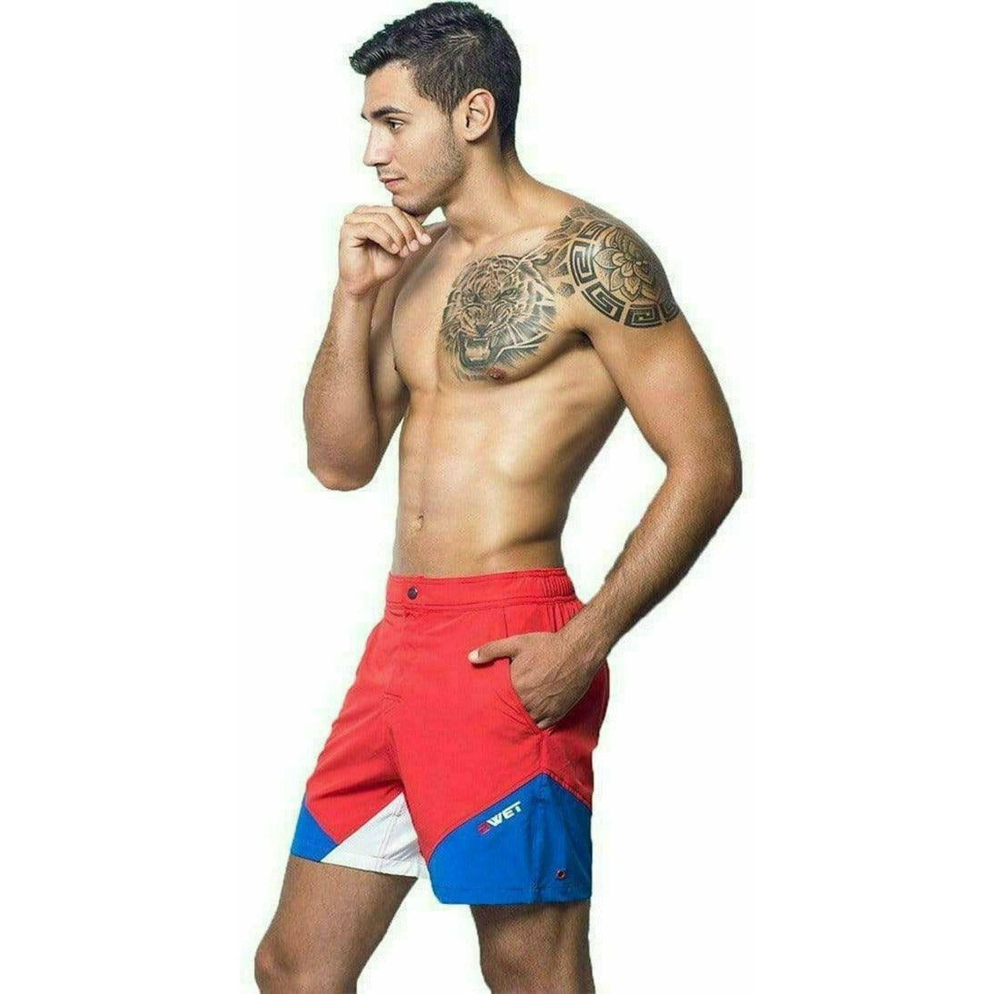 Eco-Friendly Quick Dry UV Protection Red Beach Shorts "Butterfly".