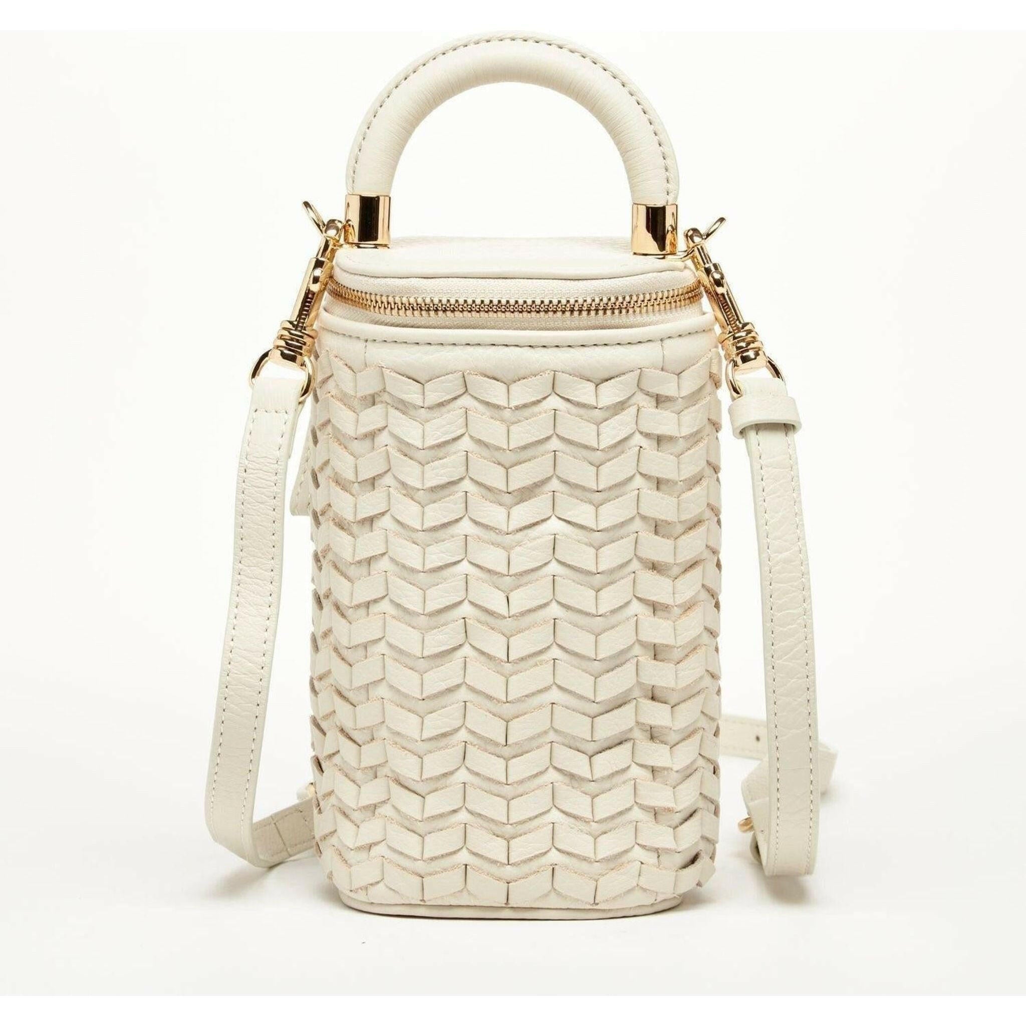 Elsa Basket Weave Leather Bag in Off-White.