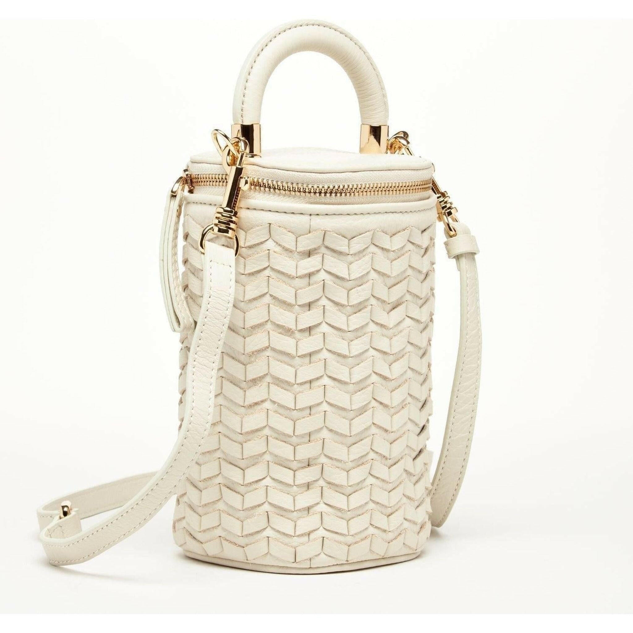 Elsa Basket Weave Leather Bag in Off-White.