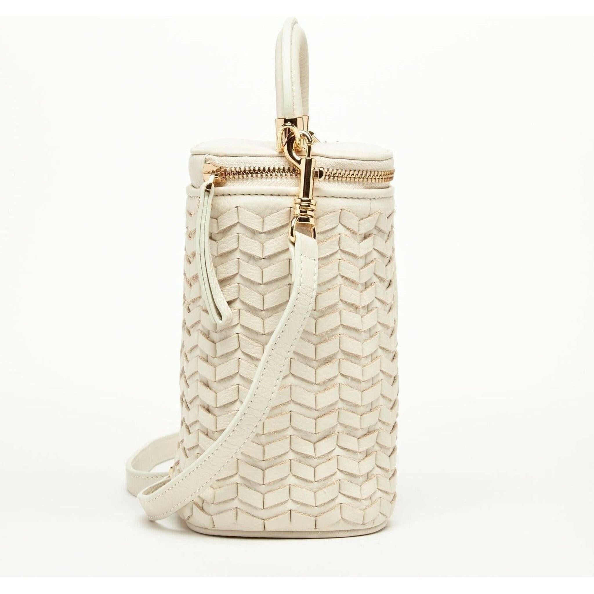 Elsa Basket Weave Leather Bag in Off-White.