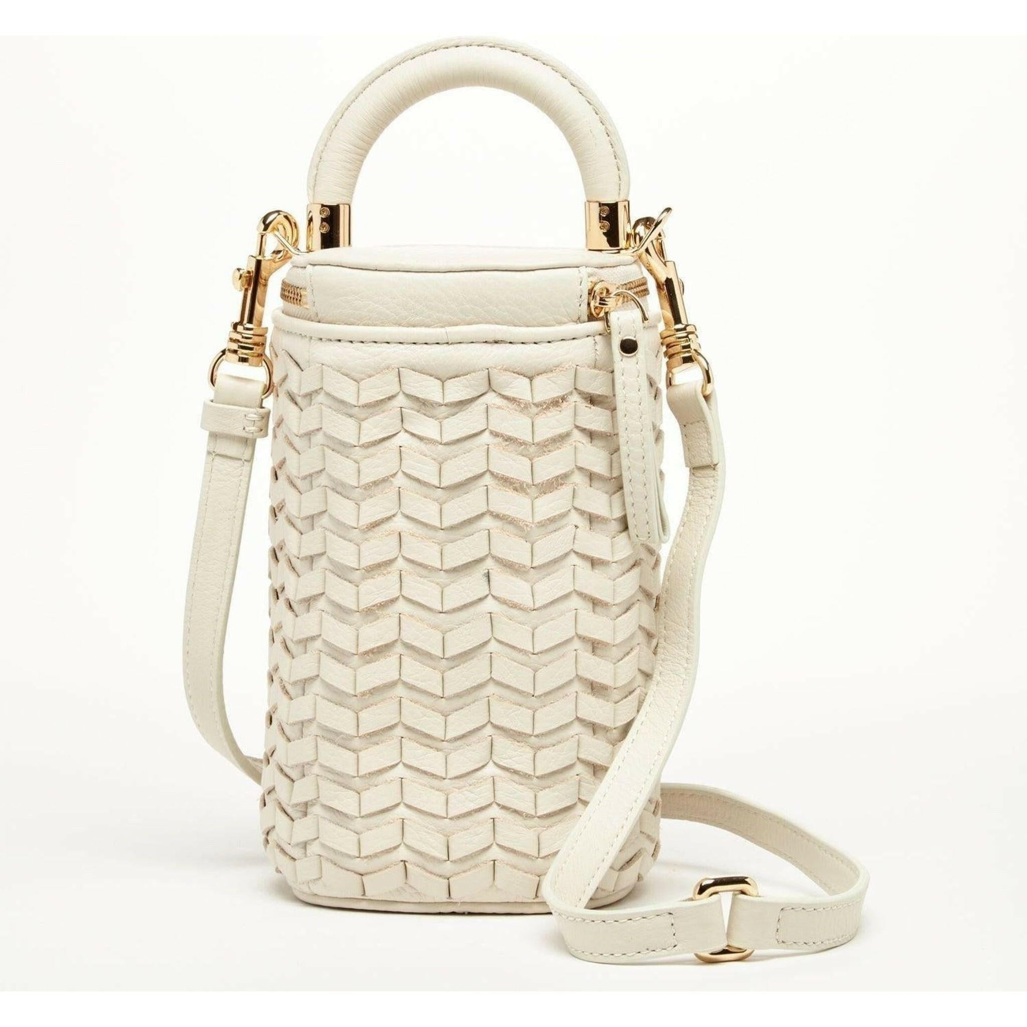 Elsa Basket Weave Leather Bag in Off-White.