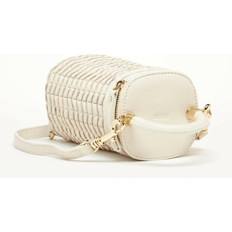 Elsa Basket Weave Leather Bag in Off-White