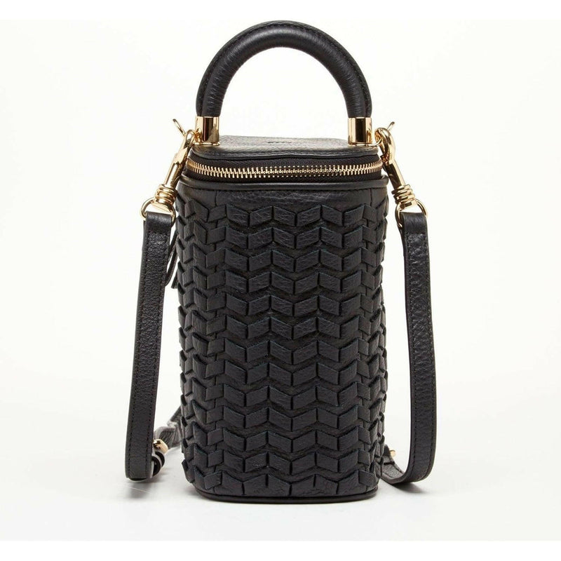 Elsa Small Leather Weave Bucket Bag in Black