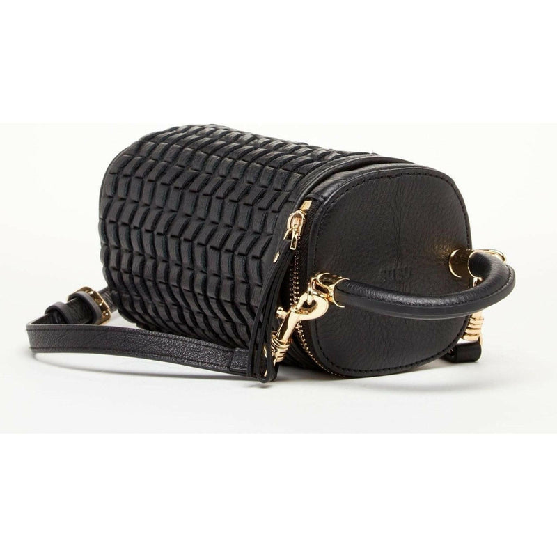 Elsa Small Leather Weave Bucket Bag in Black