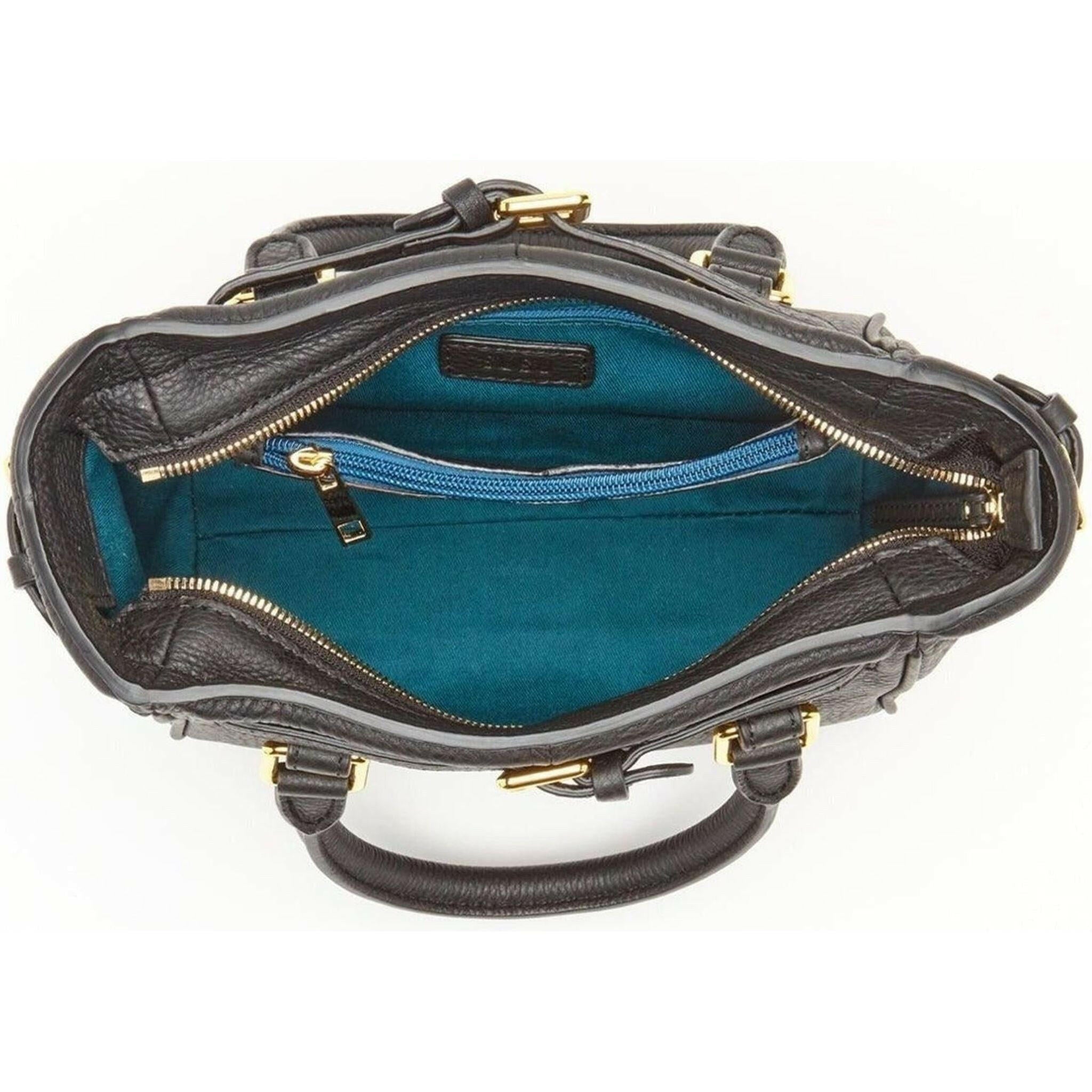 Emma Leather Satchel Bag in Black.