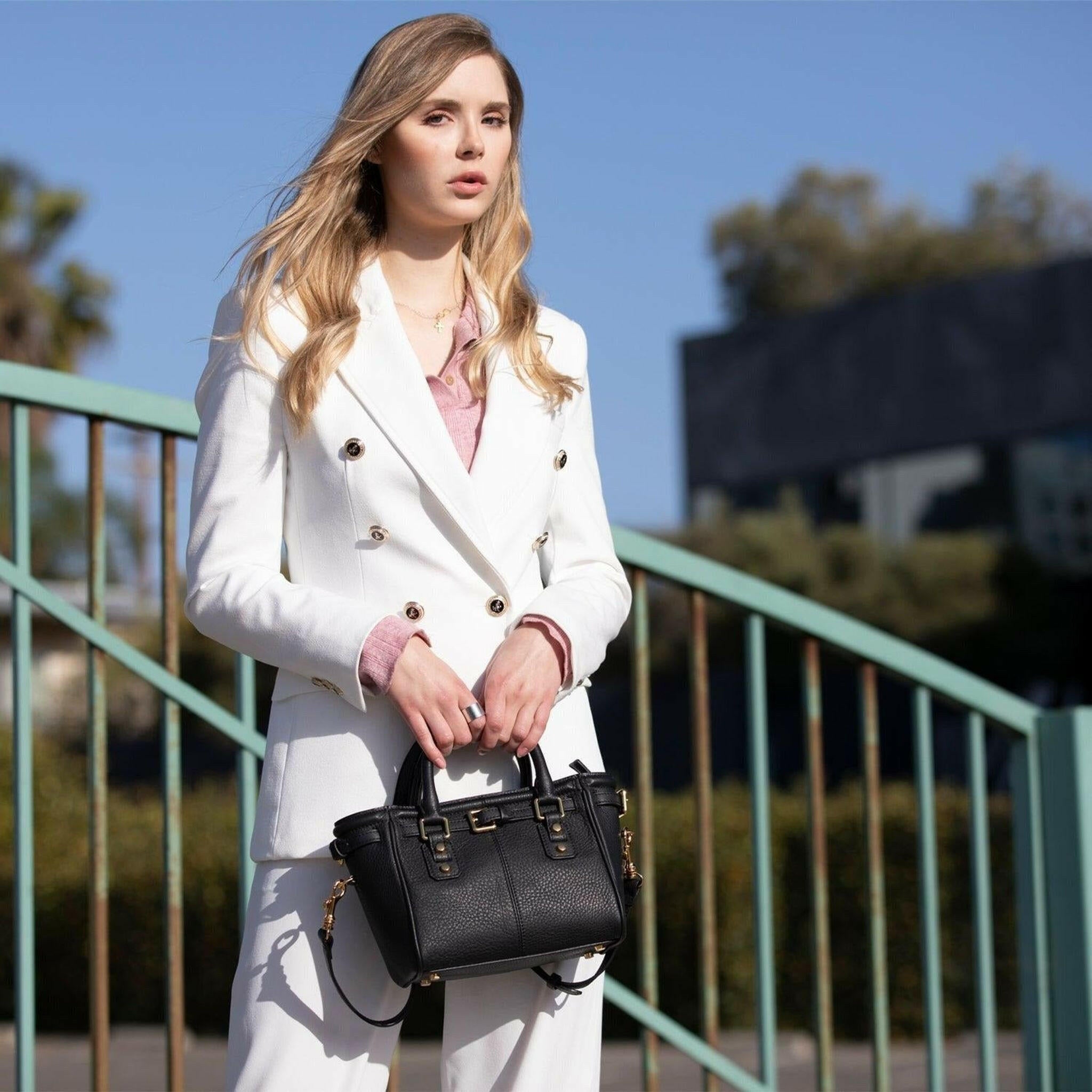 Emma Leather Satchel Bag in Black.