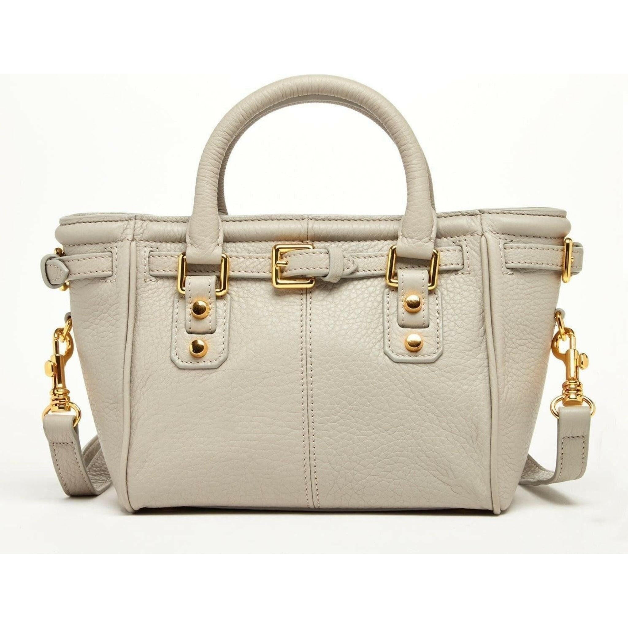 Emma Leather Satchel Bag in Grayish Beige.