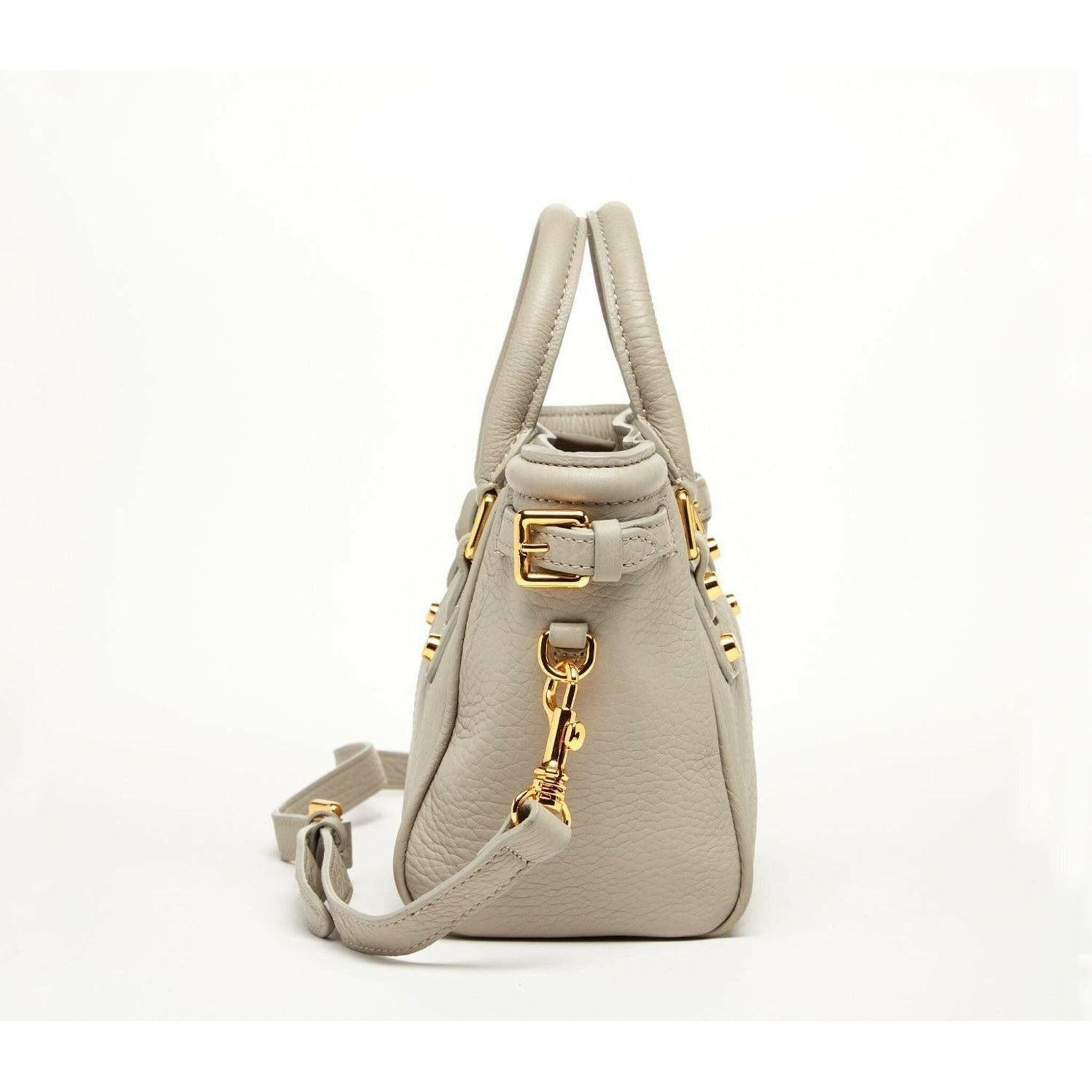 Emma Leather Satchel Bag in Grayish Beige.