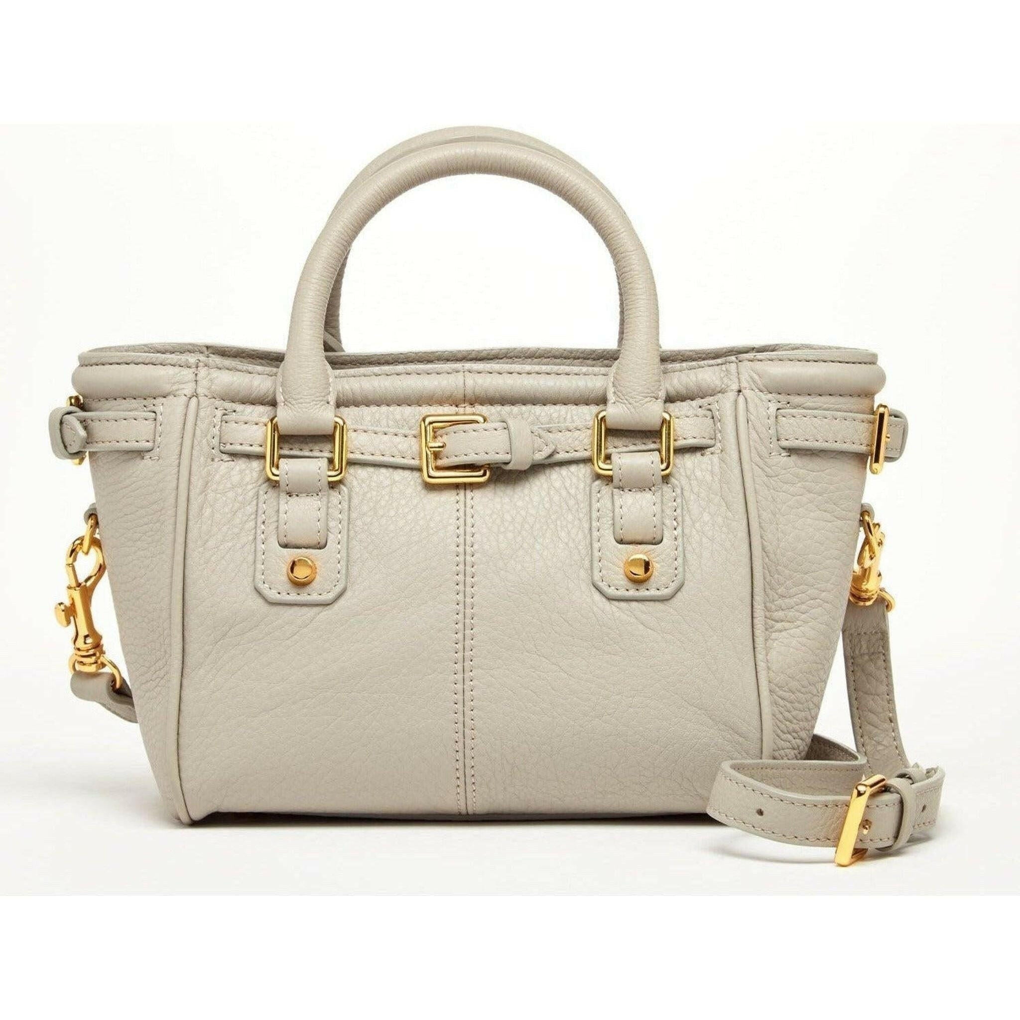 Emma Leather Satchel Bag in Grayish Beige.