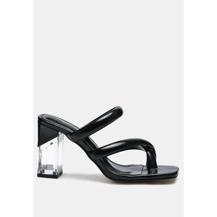 Erised Clear Block Heel Cross Strap Sandals.