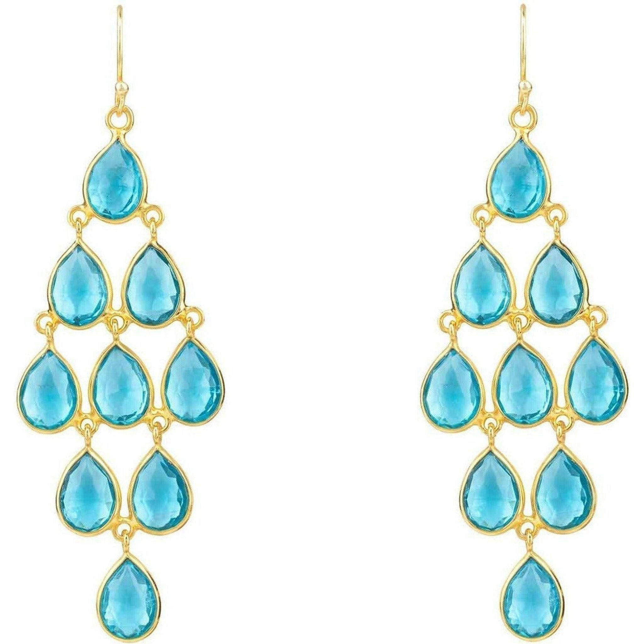 Erviola Cascade Gold Earrings with Blue Topaz.