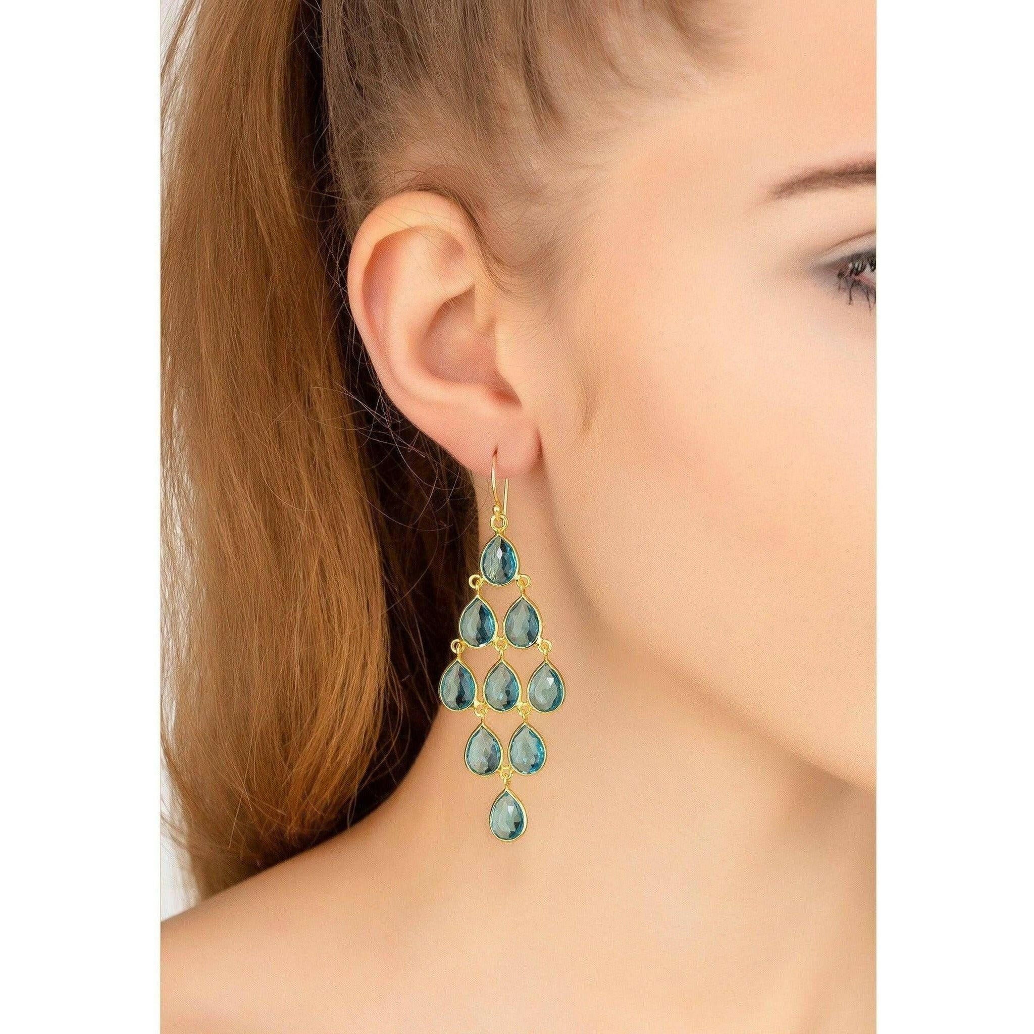 Erviola Cascade Gold Earrings with Blue Topaz.