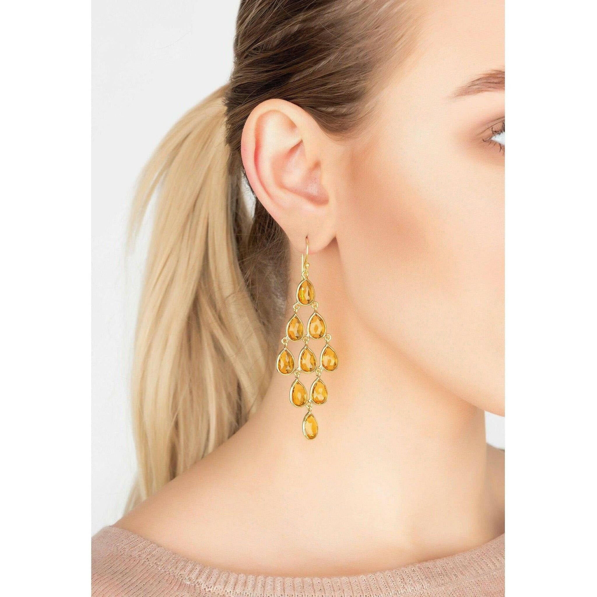 Erviola Cascade Gold Earrings with Citrine.