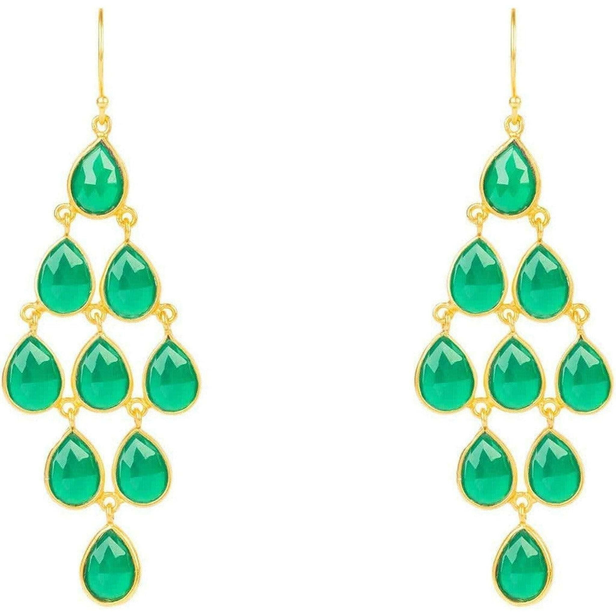 Erviola Cascade Gold Earrings with Green Onyx.