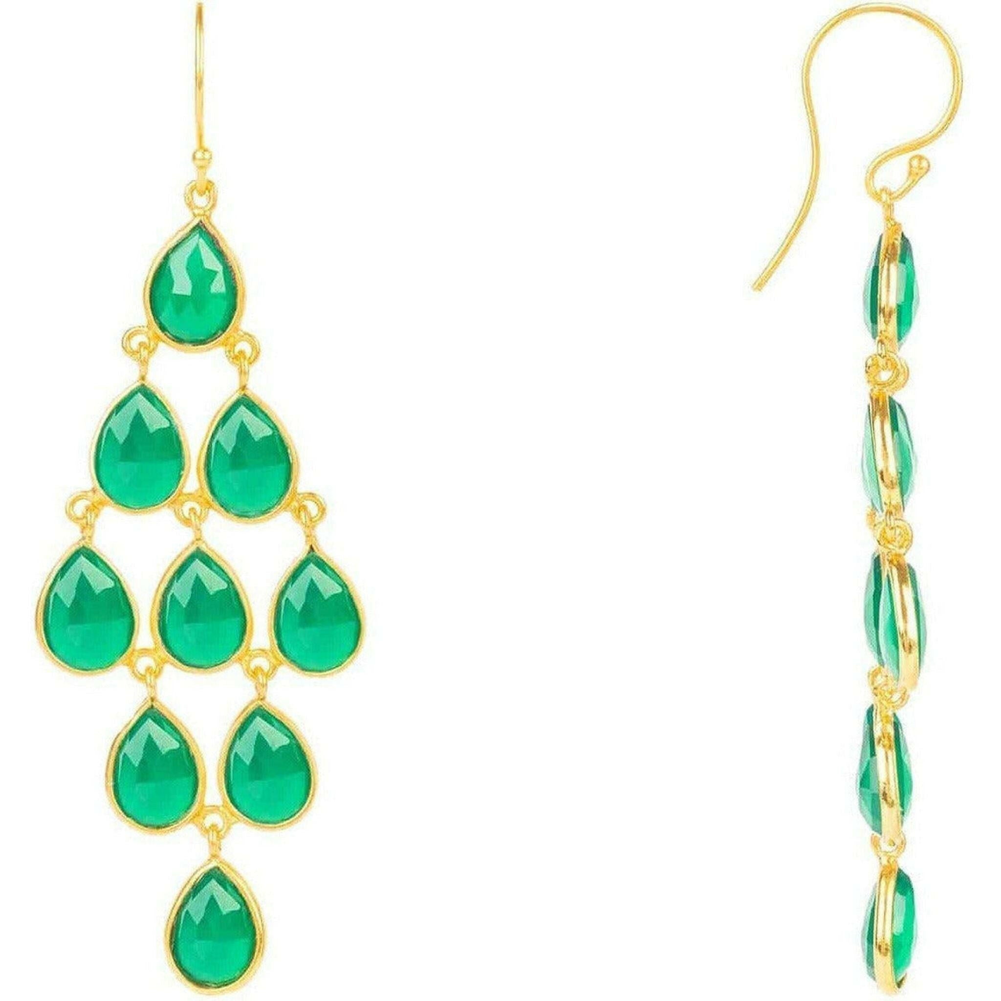 Erviola Cascade Gold Earrings with Green Onyx.