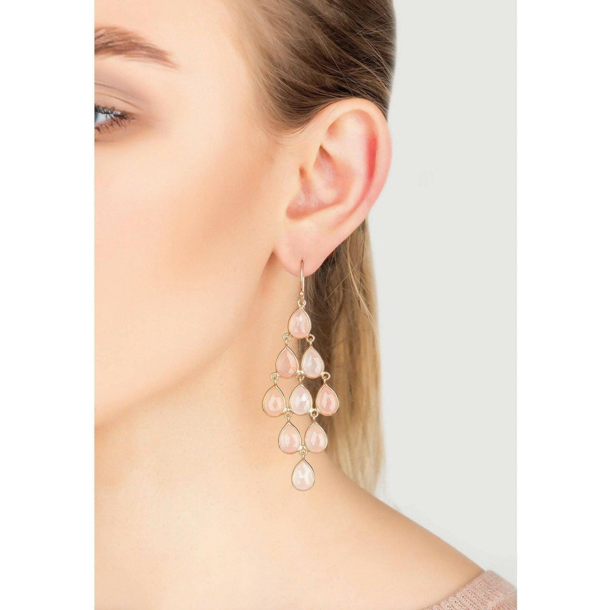 Erviola Cascade Rose Gold Earrings with Rose Quartz.