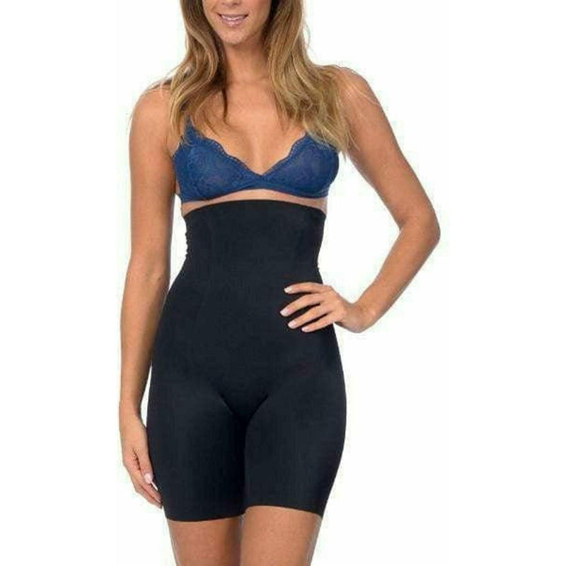 Extra Hi Waist Long Boy Leg Shaper with Double Front Panel in Black