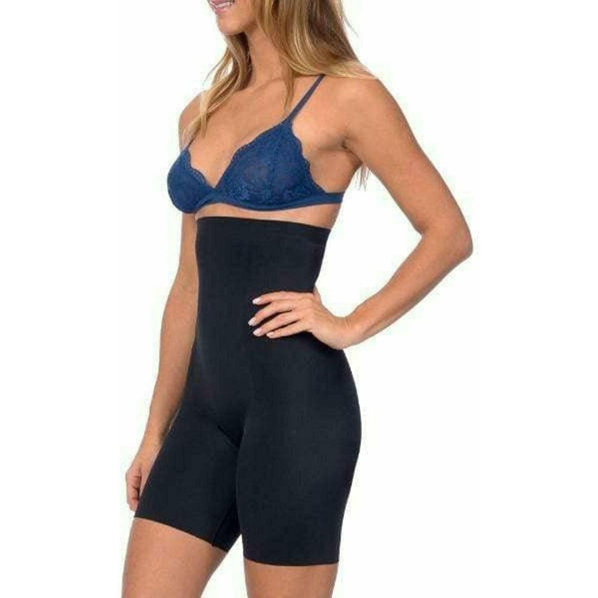 Extra Hi Waist Long Boy Leg Shaper with Double Front Panel in Black.