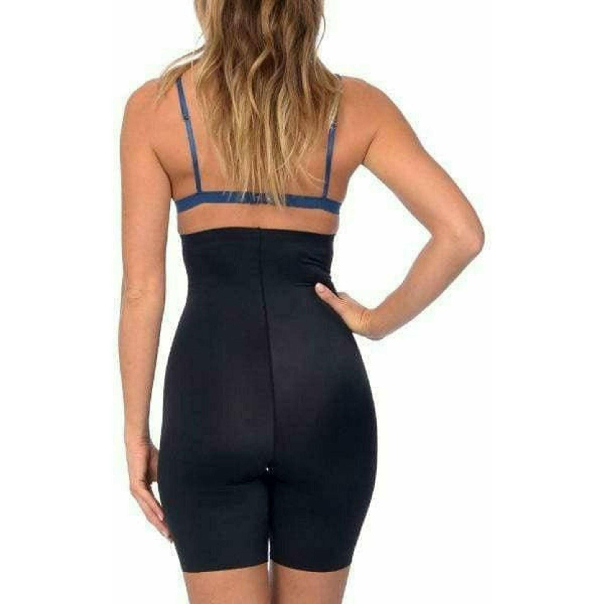 Extra Hi Waist Long Boy Leg Shaper with Double Front Panel in Black.