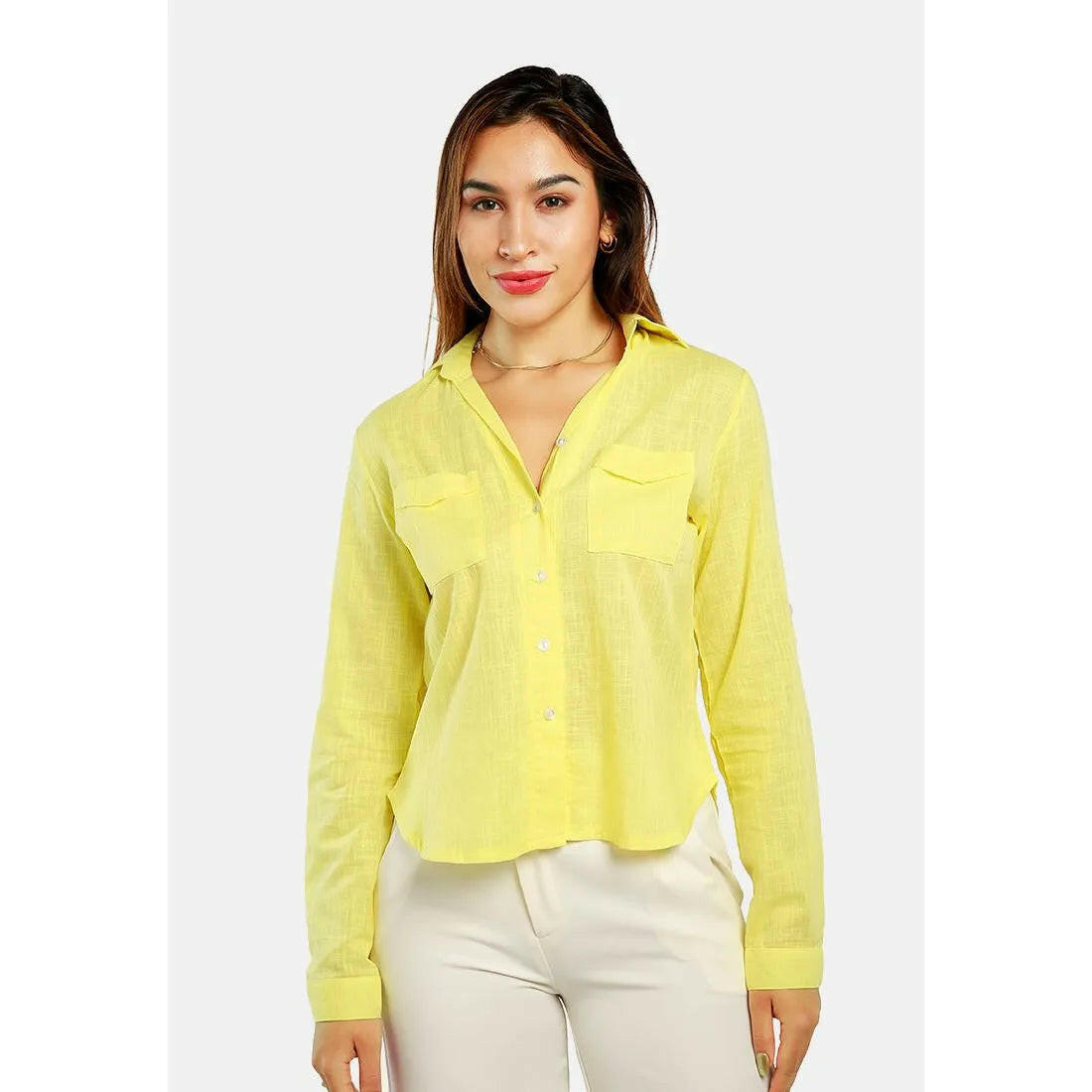 Woven Pocket Detail Shirt in Yellow.