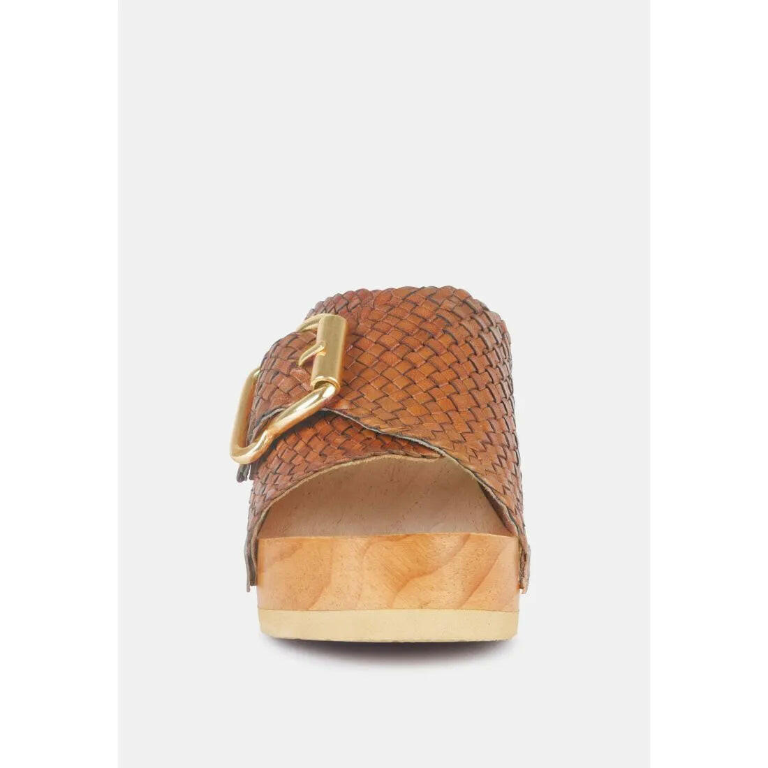 Yoruba Braided Leather Buckled Slide Clogs.