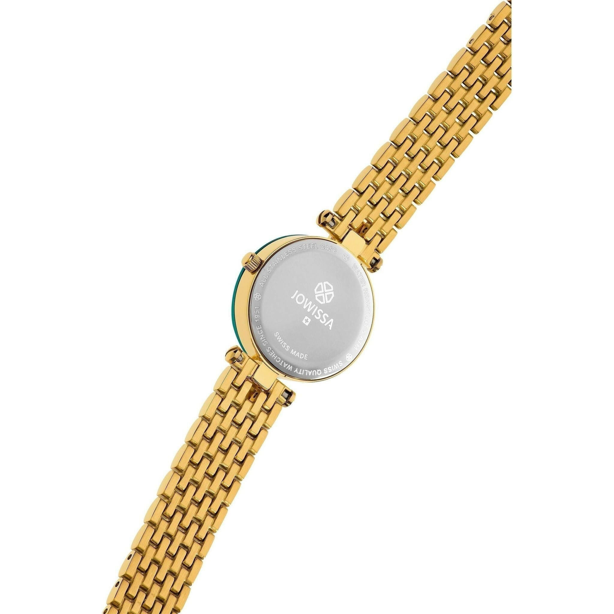 Facet Strass Swiss Ladies Watch in Gold Emerald Green.