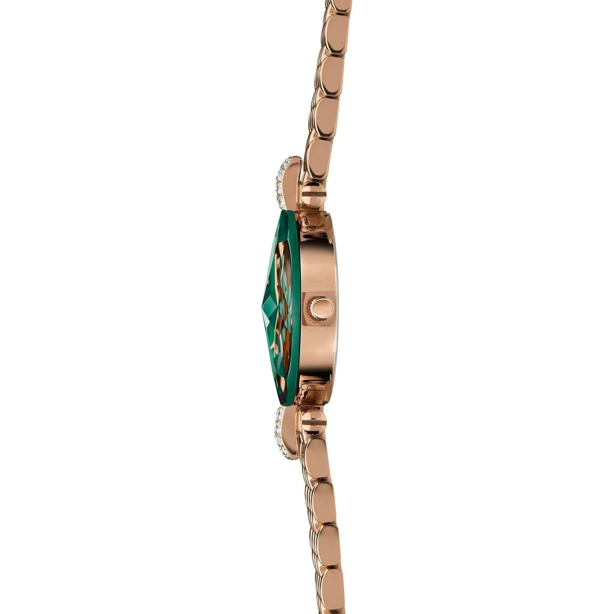 Facet Strass Swiss Ladies Watch Rose Gold Green.